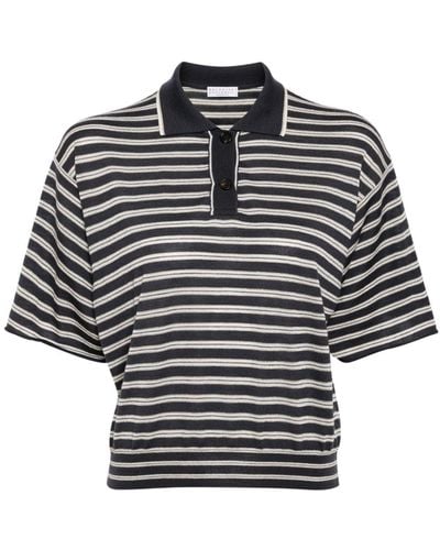 Brunello Cucinelli Striped Intarsia-knit Polo Shirt - Black