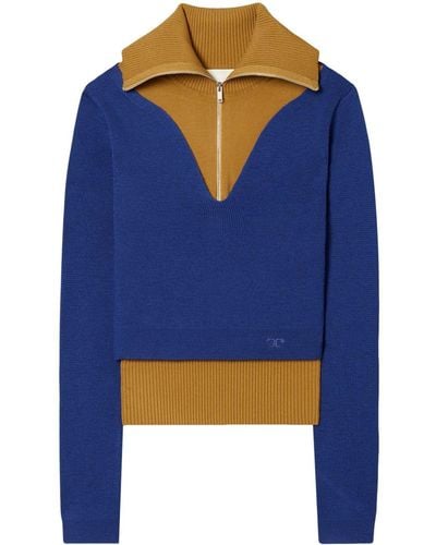 Tory Burch Logo-embroidered Double-layer Jumper - Blue