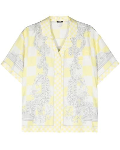 Versace Hemd aus Seide mit Barocco-Print - Weiß