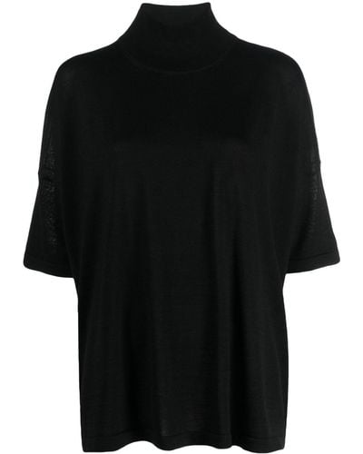 Gentry Portofino High-neck Fine-knit Top - Black