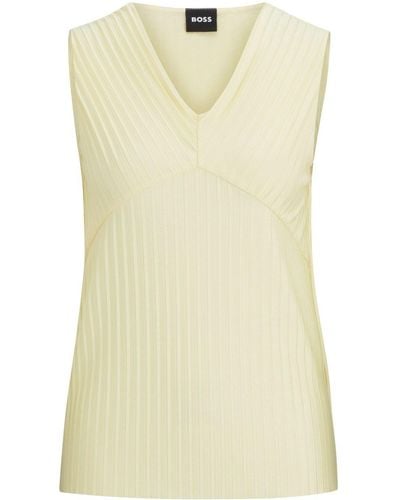 BOSS Plissé V-neck Top - Yellow