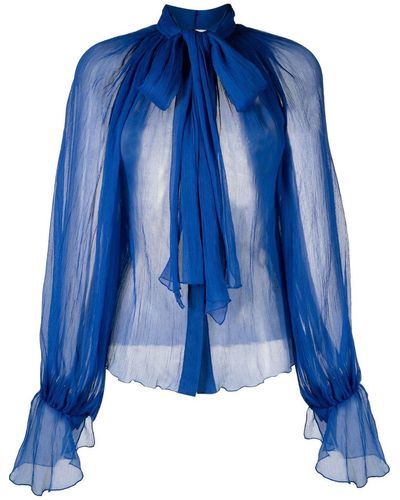 Atu Body Couture Pussy-bow Silk Blouse - Blue