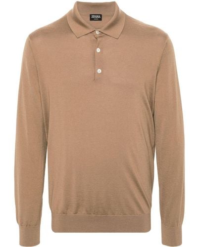 Zegna Fijngebreid Poloshirt - Bruin