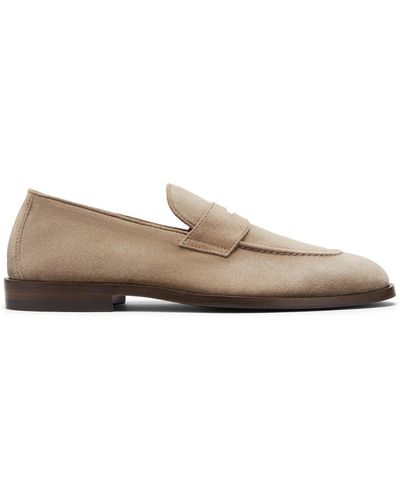 Brunello Cucinelli Suede Penny Loafers - Natural