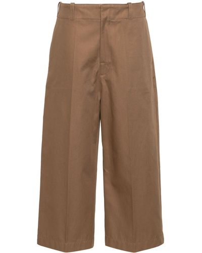 Bottega Veneta Cotton Twill Cropped Trousers - Brown