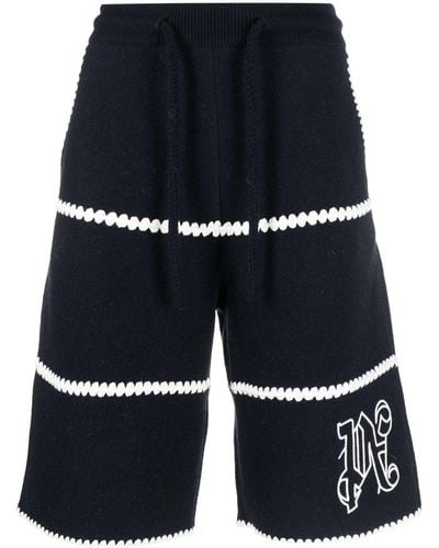 Palm Angels Monogram-embroidered Wool-blend Shorts - Blue