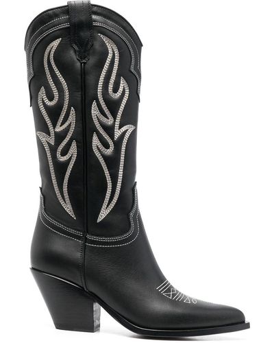 Sonora Boots デコラティブステッチ レザーブーツ - ブラック