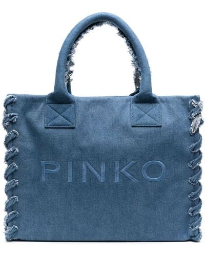 Pinko 'Beach' Denim Bag With Frayed Edge - Blue