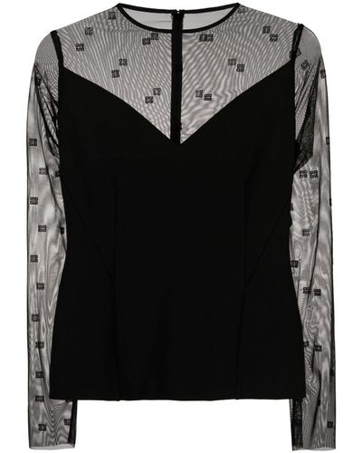 Givenchy 4g Tulle Long-sleeve Top - Black