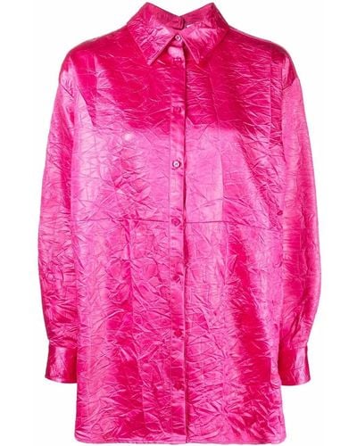 MSGM Crinkled-effect Oversized Shirt - Pink