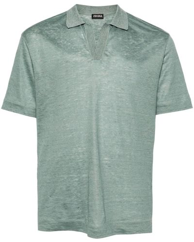 Zegna Mélange Linen Polo Shirt - Green