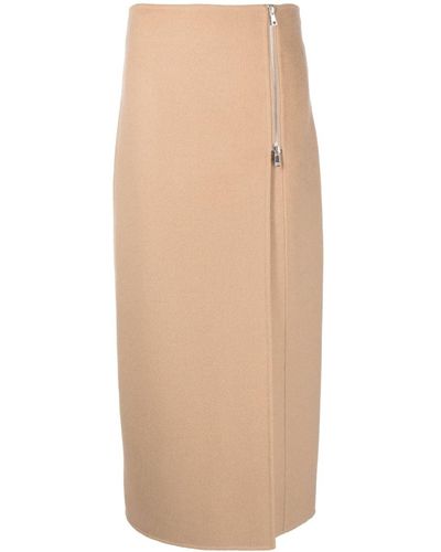 P.A.R.O.S.H. Zip-up Straight Wool Skirt - Natural