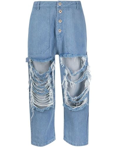 Marques'Almeida Ripped Cropped Jeans - Blue