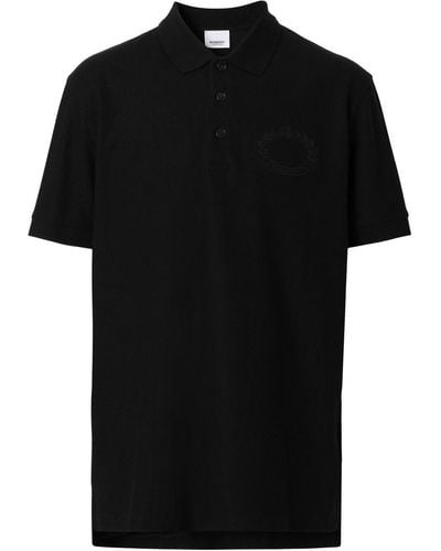 Burberry Oak Leaf Crest Cotton Piqué Polo Shirt - Black
