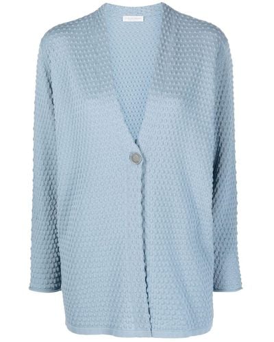 Le Tricot Perugia Textured Button-front Cardigan - Blue