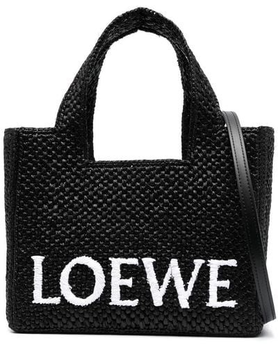 Loewe Font Small Raffia Tote Bag - Black