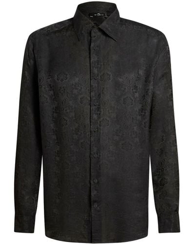 Etro Zijden Overhemd Met Jacquard - Zwart