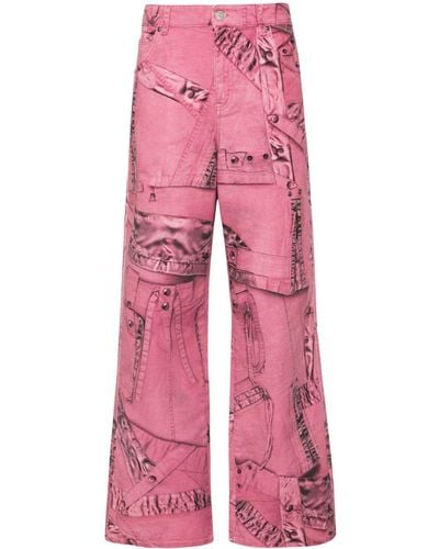 Blumarine Cargo-patch Print Puddle Trousers - Pink