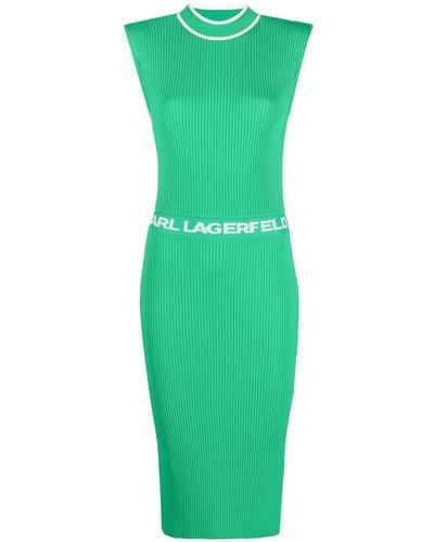Karl Lagerfeld Vestido de punto con logo en la cintura - Verde