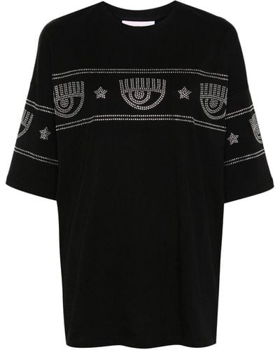 Chiara Ferragni T-shirt en coton à logo orné de clous - Noir