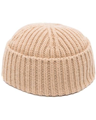 Gucci Logo-patch Ribbed Beanie - Natural