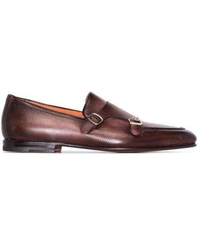 Santoni Double Strap Monk Shoes - Brown