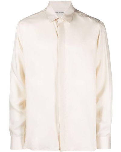 Saint Laurent Pointed Flat-collar Twill Shirt - White