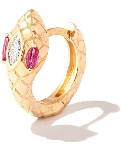 Jacquie Aiche Pendiente Head Snake en oro rosa de 14kt con diamante y rubí - Metálico