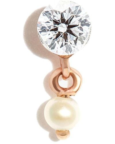Maria Tash Orecchino a bottone in oro giallo 18kt con diamante e perla - Bianco