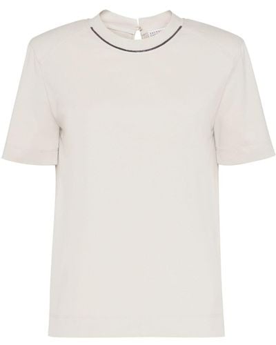 Brunello Cucinelli T-shirt en coton à ornements métalliques - Blanc