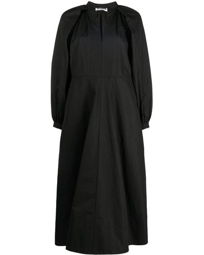Jil Sander Midi-jurk Met Pofmouwen - Zwart