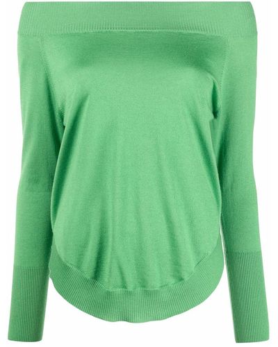 Wild Cashmere Ribbed-knit Off-shoulder Top - Green