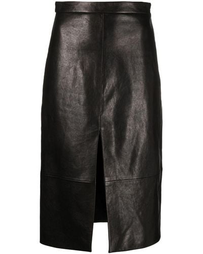 Khaite Leather Midi Skirt - Black