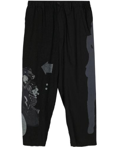 Yohji Yamamoto Elasticated-waist Printed Trousers - Zwart