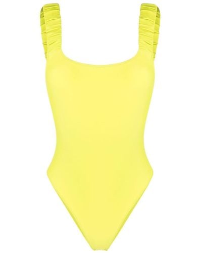 Sunnei Logo-print Ruched Swimsuit - Yellow