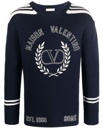 Valentino Garavani Logo-embroidered Sweater - Blue