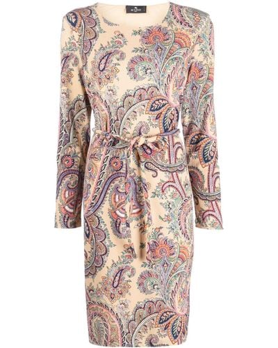 Etro Paisley-print Belted Dress - Natural