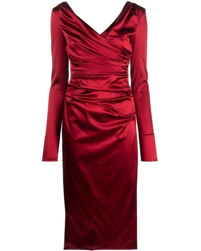 Dolce & Gabbana Draped Satin Midi Dress - Red