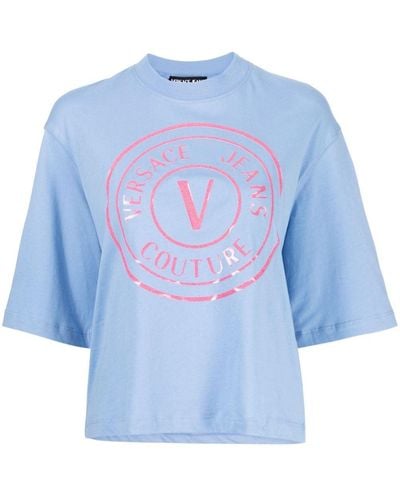 Versace T-Shirt mit Logo-Applikation - Blau