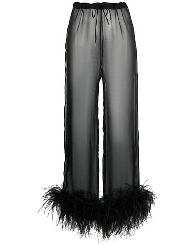 Oséree Feather-trim Silk Trousers - Grey