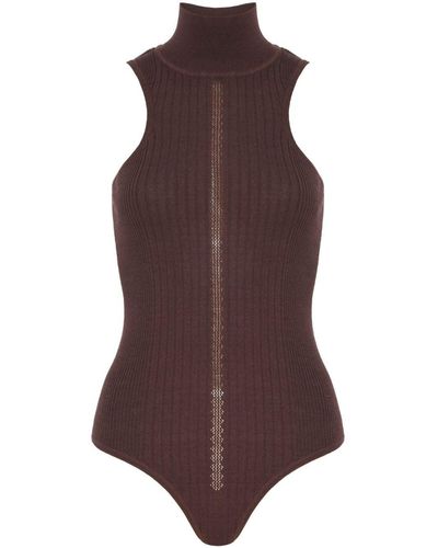 RTA High-neck Knitted Bodysuit - Brown