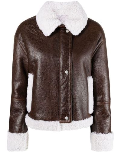 Yves Salomon Shearling-trim Leather Jacket - Brown