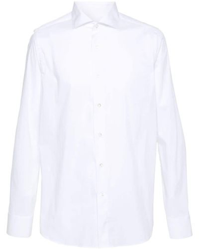 Canali Popeline Overhemd Met Gespreide Kraag - Wit