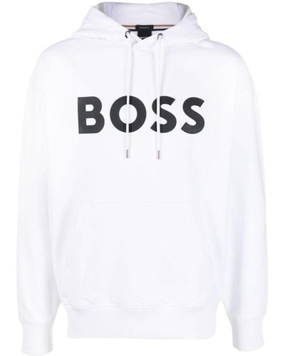 BOSS Logo Patch Hoodie - White