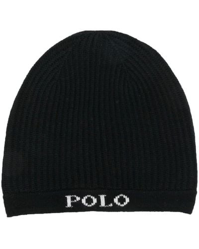 Polo Ralph Lauren Gerippte Mütze mit Logo-Intarsie - Schwarz