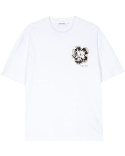 Calvin Klein Camiseta con bordado floral - Blanco