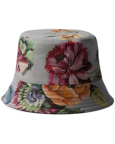 Prada Floral-print Reversible Bucket Hat - Gray