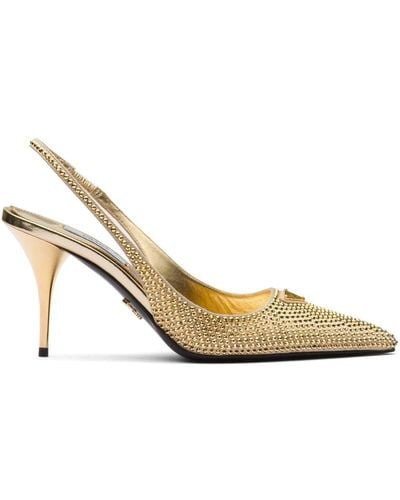 Prada Crystal Embellished Slingback Heels - Metallic