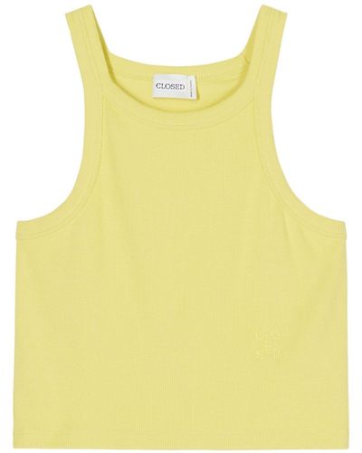 Closed Ribbed Cropped Tank Top - Yellow
