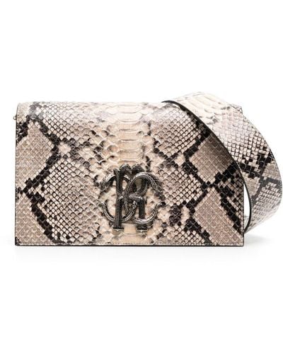 Roberto Cavalli Snakeskin-print Leather Shoulder Bag - Gray